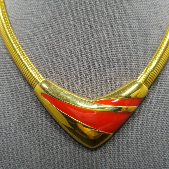 Vintage Napier Red Enamel Snake Chain Necklace, 1980s, 15" - Picture 3 of 8